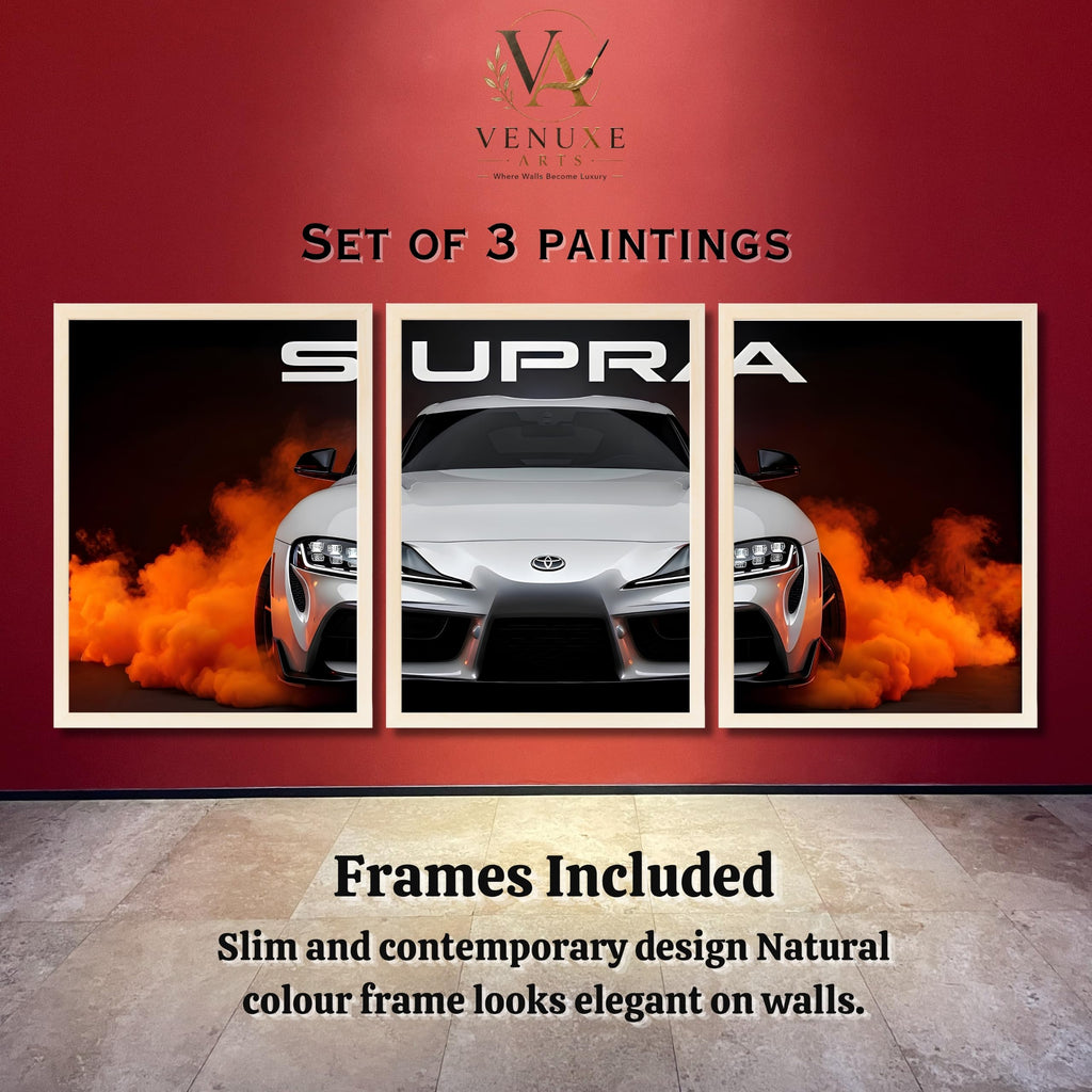 VENUXE ARTS Set Of 3 Big Sports Cars Framed Posters Gift Items for Boys Room Wall Decoration Bedroom Living Room Office Studio Décor | Car Poster Frame for Wall Décor
