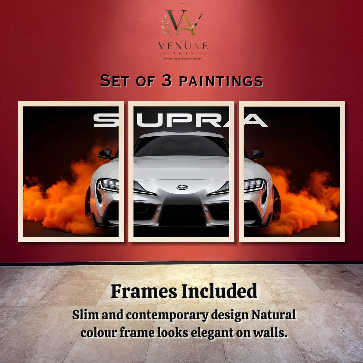 VENUXE ARTS Set Of 3 Big Sports Cars Framed Posters Gift Items for Boys Room Wall Decoration Bedroom Living Room Office Studio Décor | Car Poster Frame for Wall Décor