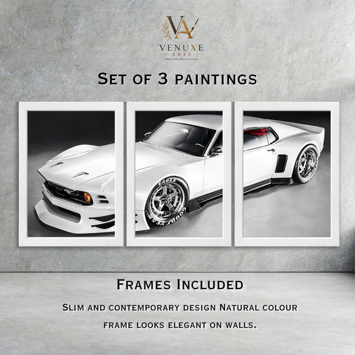 VENUXE ARTS Set Of 3 Big Sports Cars Framed Posters Gift Items for Boys Room Wall Decoration Bedroom Living Room Office Studio Décor | Car Poster Frame for Wall Décor