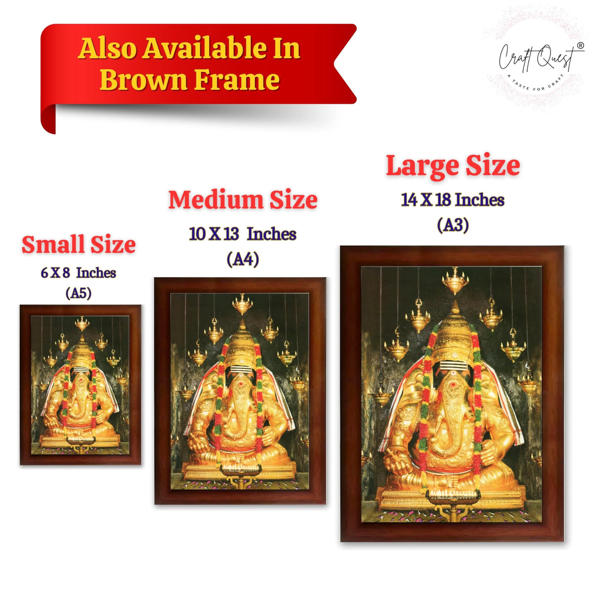 CRAFT QUEST Pillayarpatti Karpaga Vinayagar Hanging Wall Painting Photo Framed | South God Picture Frame for Home, Office, Temple & Gifting, Decor