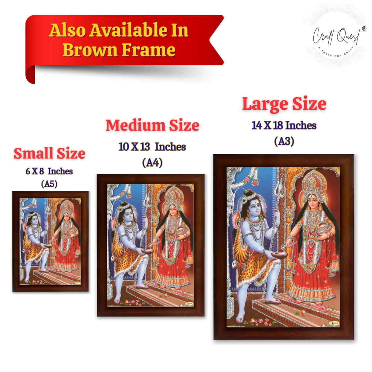 CRAFT QUEST Shiva & Maa Annapurna devi sitting on throne photo frame with Acrylic Glass for Kitchen Worship