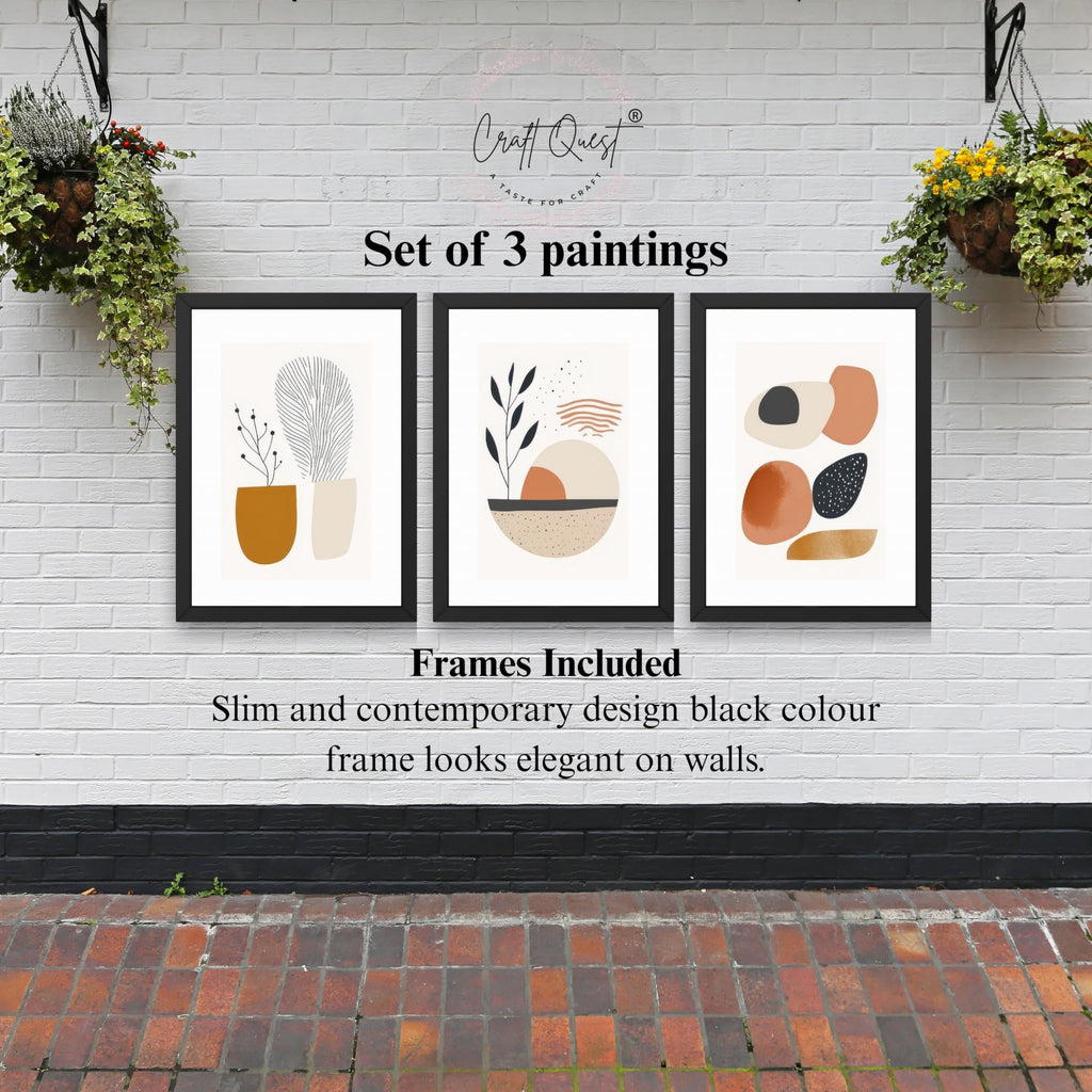 CRAFT QUEST Contemporary Organic Abstract Wall Art | Set of 3 Frames for Home Decoration | Ideal for Living Room, Bedroom & Offices
