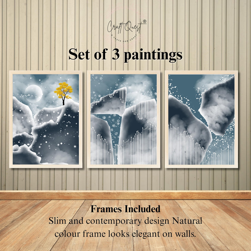 CRAFT QUEST Modern Art Abstract Blue Landscape Wall Art | Set of 3 Frames for Home Decoration | Ideal for Living Room, Bedroom & Offices