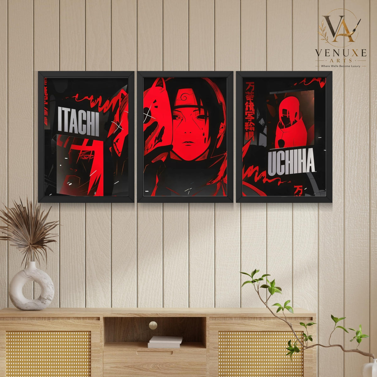 VENUXE ARTS Set Of 3 Anime Characters Wall Framed |Anime Characters Framed Poster for Living Room Bedroom Gaming Room Studio Wall Decor