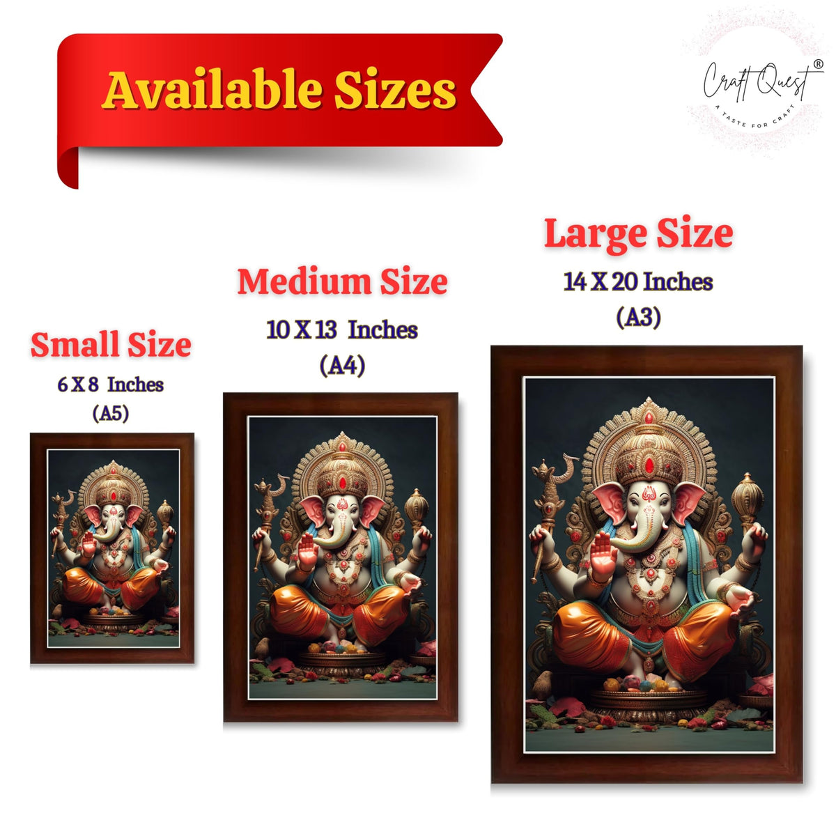 CRAFT QUEST Lord Ganesha Modern Wall Art Painting With Frame For Pooja, Home and Office Decor,