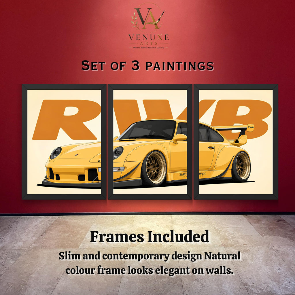VENUXE ARTS Set Of 3 Big Sports Cars Framed Posters Gift Items for Boys Room Wall Decoration Bedroom Living Room Office Studio Décor | Car Poster Frame for Wall Décor