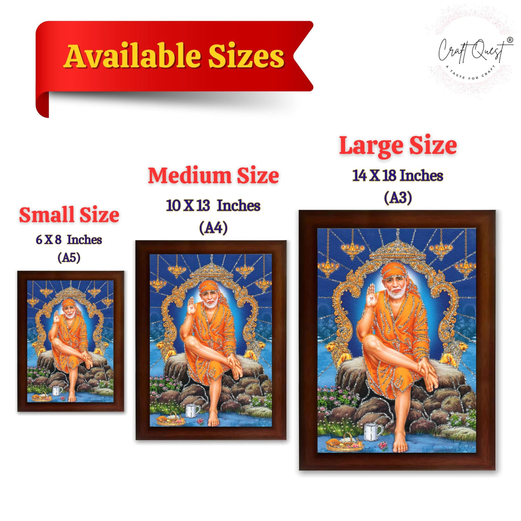 CRAFT QUEST Sai Baba Shirdi Sainath Wall Painting Framed Home Décor, Ideal for Home, Office, Temple & Puja Room, Wall Decor