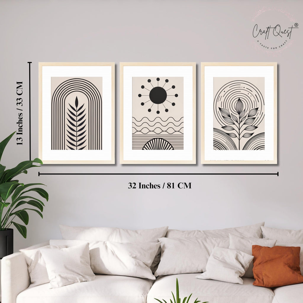 CRAFT QUEST Abstract Series Framed Paintings With Sun | Set of 3 Frames for Home Decoration | Ideal for Living Room, Bedroom & Offices