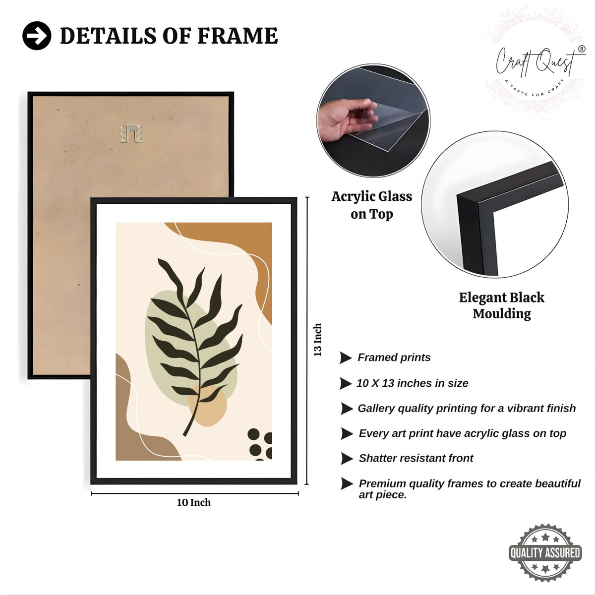 CRAFT QUEST Wall Art Decor Paintings | Set of 3 BOHO Wall Art Frames for Home Decoratio | Ideal for Living Room, Offices & Bedroom