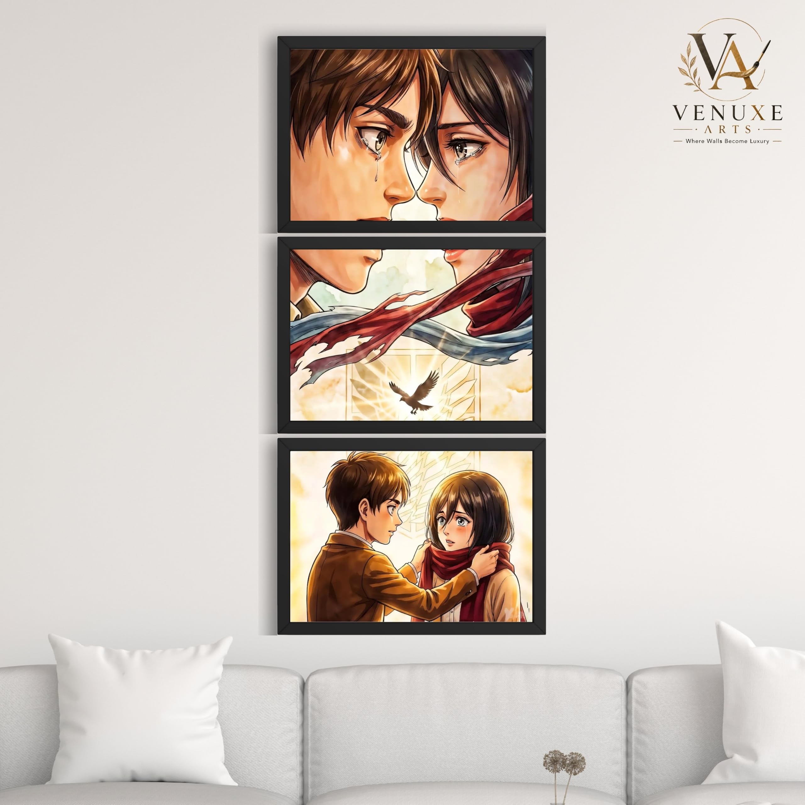 VENUXE ARTS Set Of 3 Anime Characters Wall Framed |Anime Characters Framed Poster for Living Room Bedroom Gaming Room Studio Wall Decor