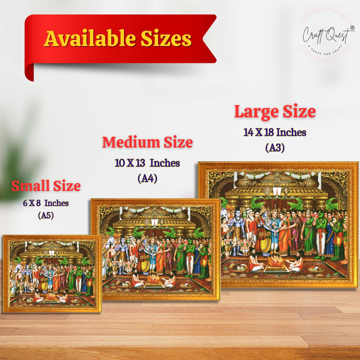CRAFT QUEST Tirupati Balaji Padmavati Srinivasa Kalyanam Wall Painting Framed | South God Picture Frame for Home, Office, Temple & Gifting