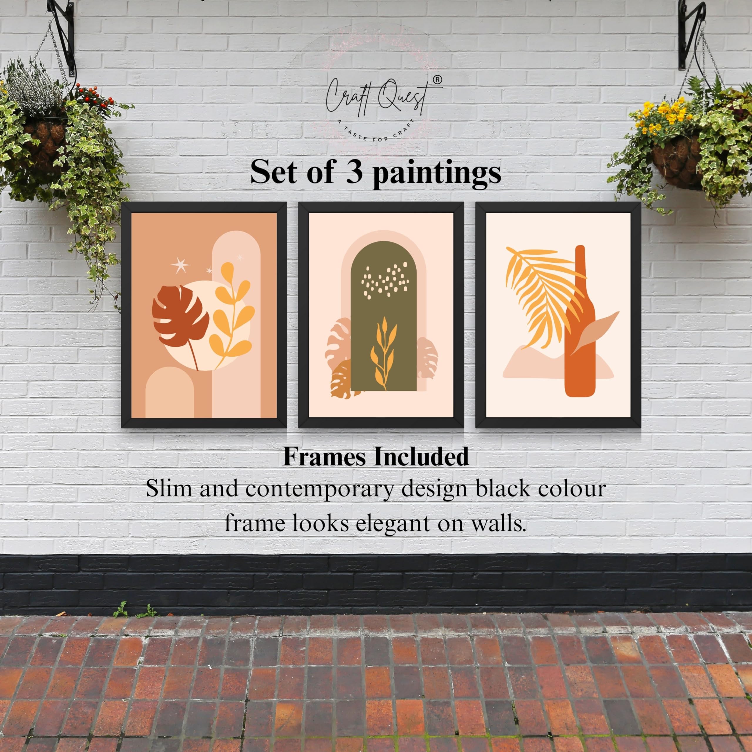CRAFT QUEST Wall Art Decor Paintings | Set of 3 BOHO Wall Art Frames for Home Decoration | Ideal for Living Room, Offices & Bedrooms