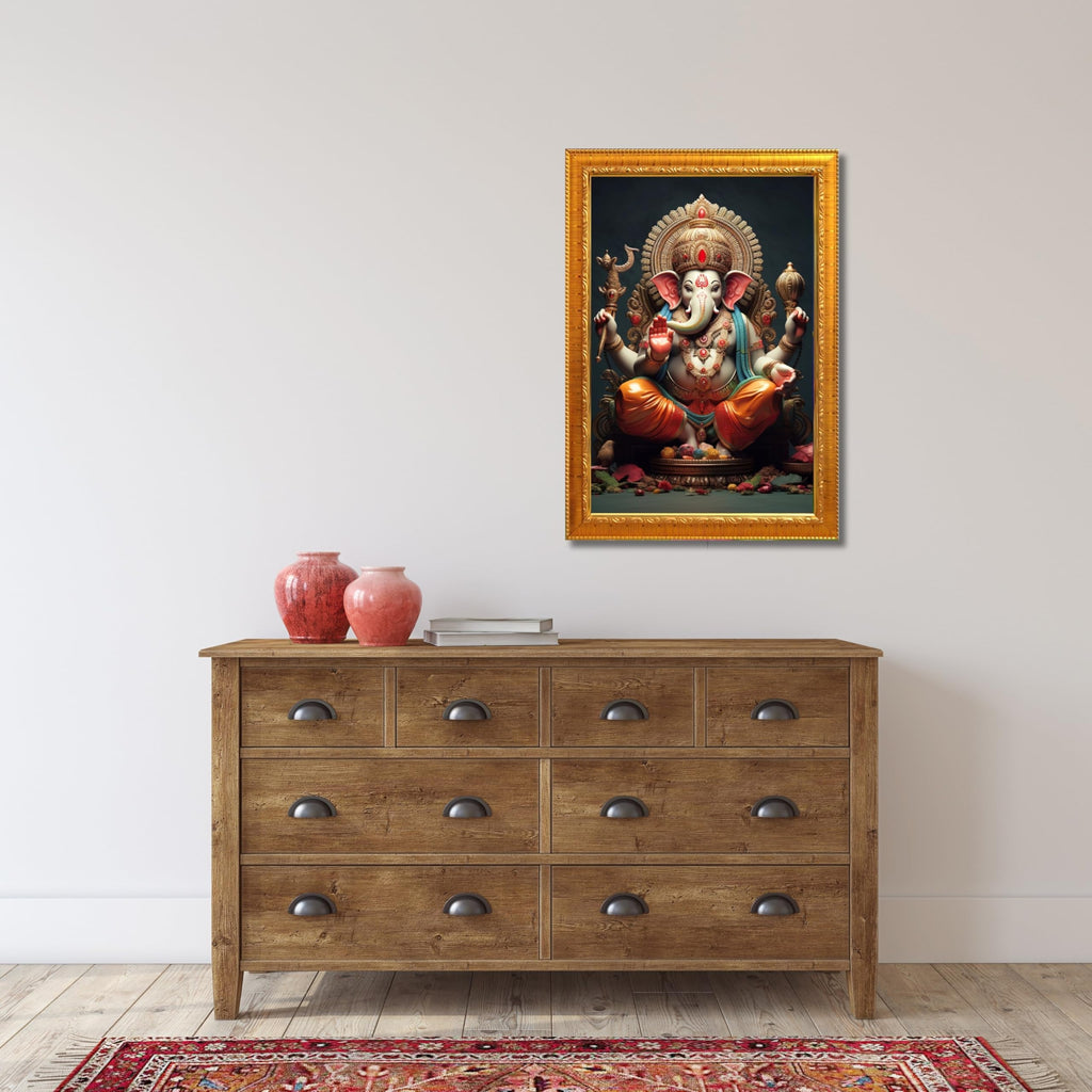CRAFT QUEST Lord Ganesha Modern Wall Art Painting With Frame For Pooja, Home and Office Decor,
