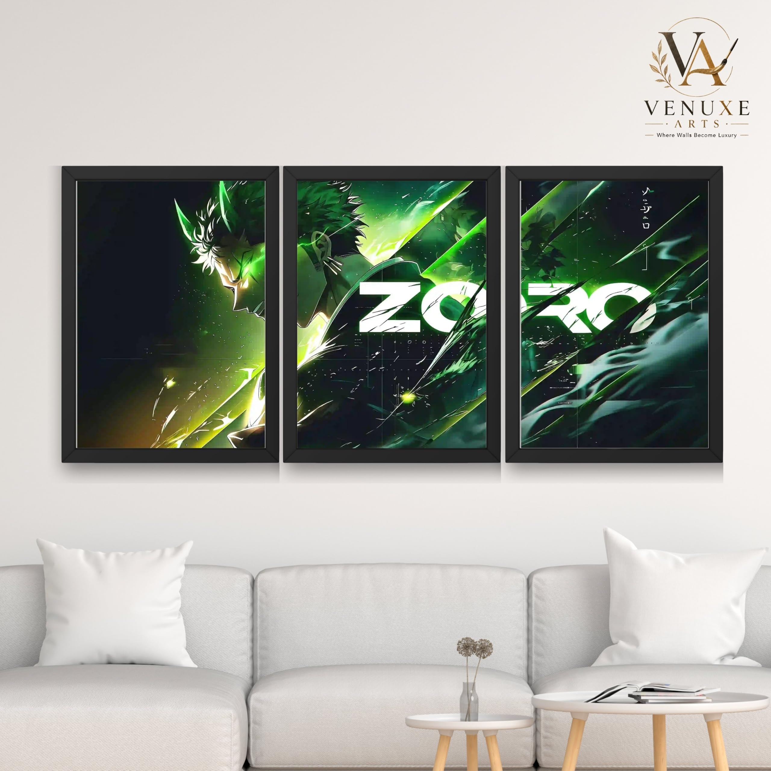 VENUXE ARTS Set Of 3 Anime Characters Wall Framed |Anime Characters Framed Poster for Living Room Bedroom Gaming Room Studio Wall Decor