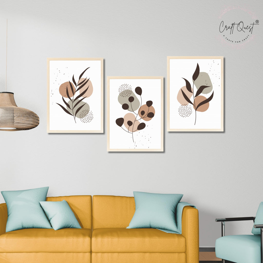 CRAFT QUEST Wall Art Decor Paintings | Set of 3 BOHO Wall Art Frames for Home Decoratio | Ideal for Living Room, Office & Bedroom