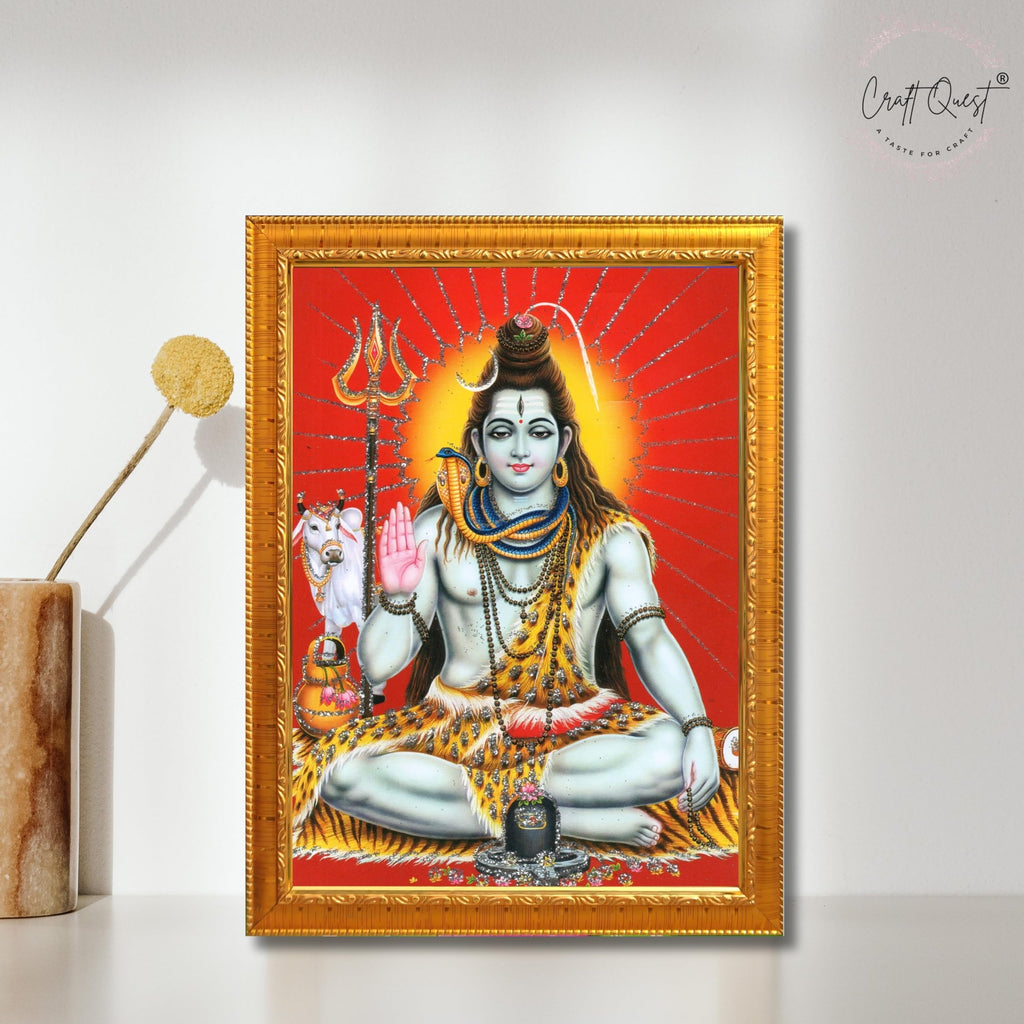 CRAFT QUEST God Shiv Shiva Wall Painting | Premium Framed Hindu God Wall Art | Spiritual Mahadev Poster for Living Room, Bedroom, Office, Meditation & Temple Décor |