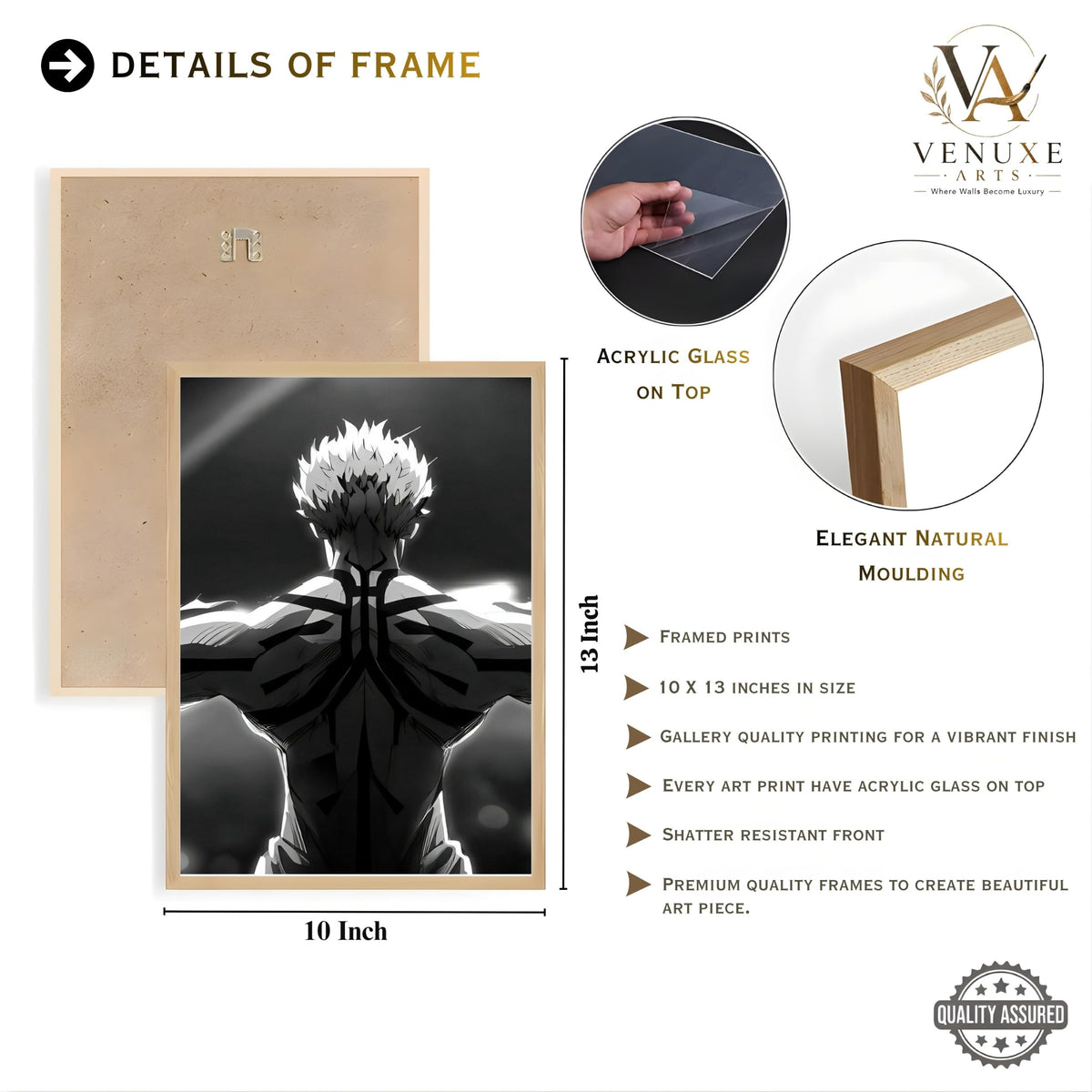 VENUXE ARTS Set Of 3 Anime Characters Wall Framed |Anime Characters Framed Poster for Living Room Bedroom Gaming Room Studio Wall Decor