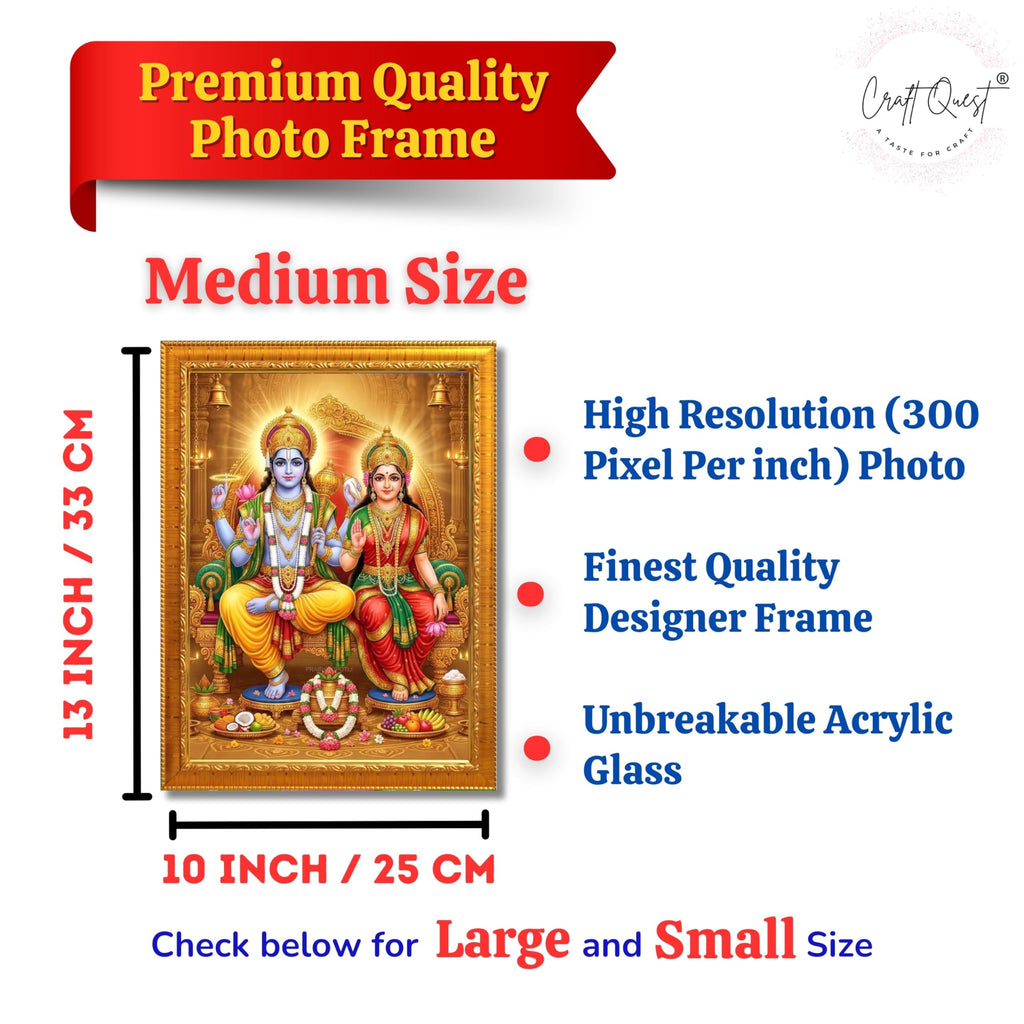 CRAFT QUEST Laxmi Vishnu Dev Lakshmi Devi Laxmi Narayan Ji Wall Painting Framed Home Decor, Religious Photo Frame