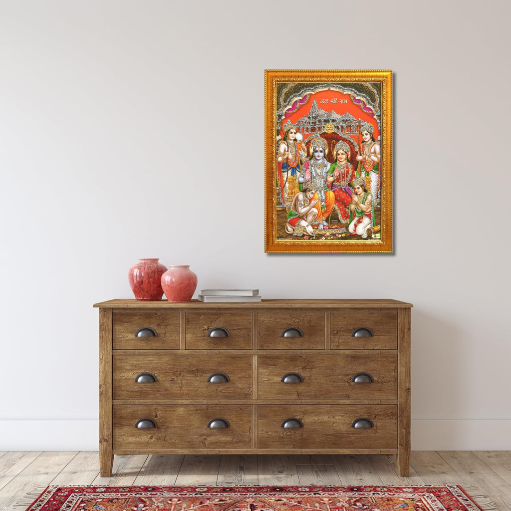 CRAFT QUEST Ram Darbar Lord Shri Rama Sita Parivar Family Wall Painting Framed Home Decor