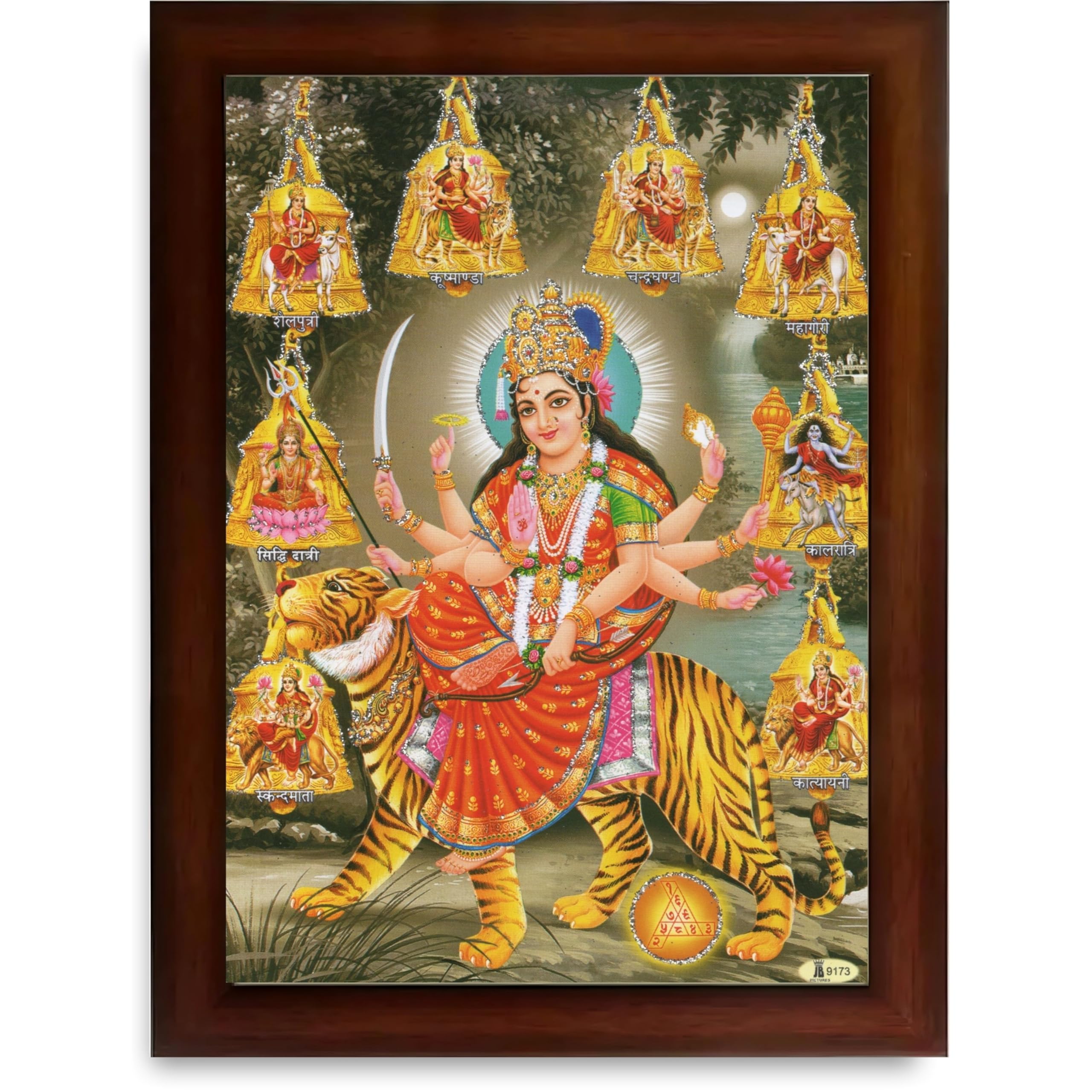 CRAFT QUEST Durga Maa Nav Navdurga Wall Painting Framed Home and Pooja,Office Decor Items