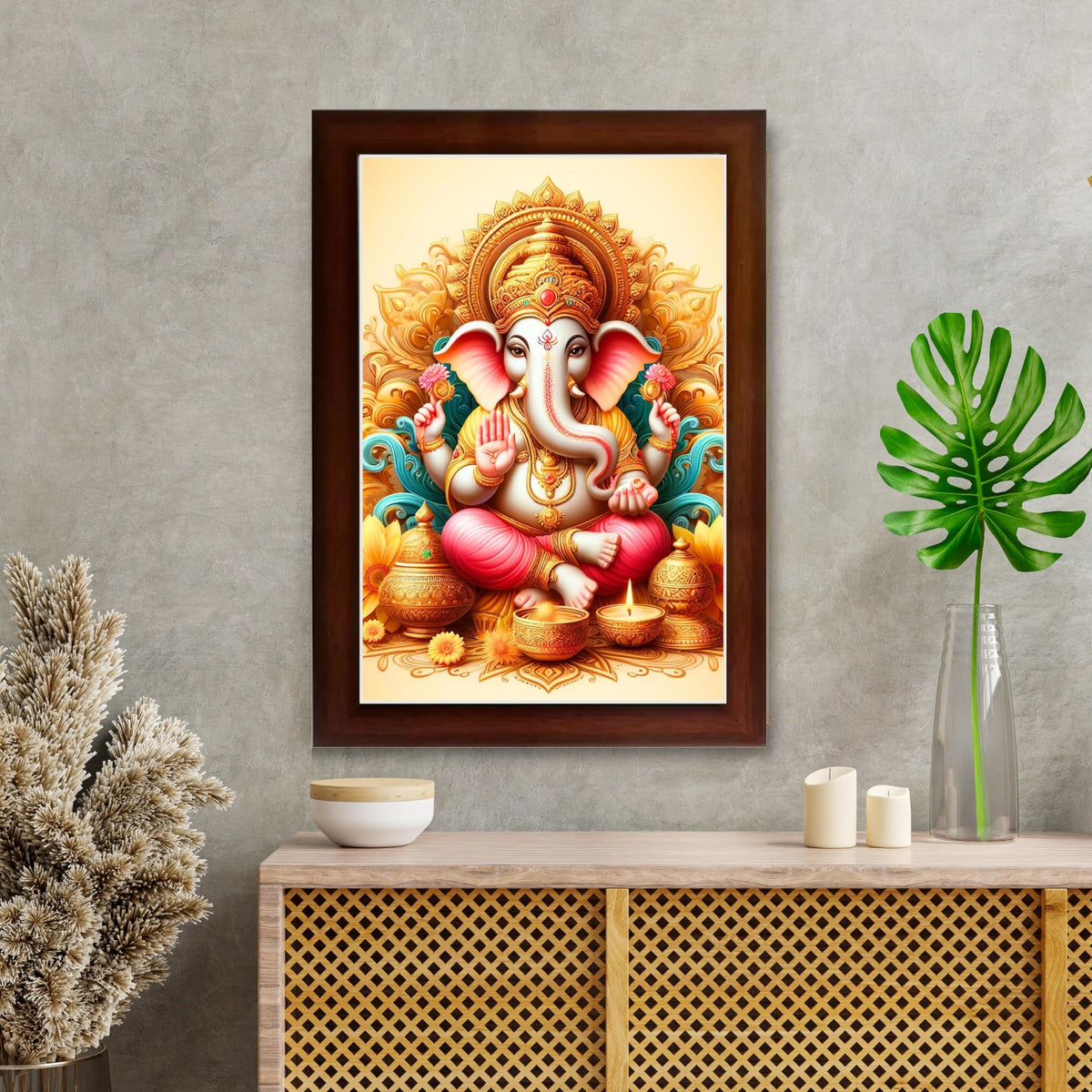 CRAFT QUEST Lord Ganesha Modern Wall Art Painting With Frame For Pooja, Home and Office Decor