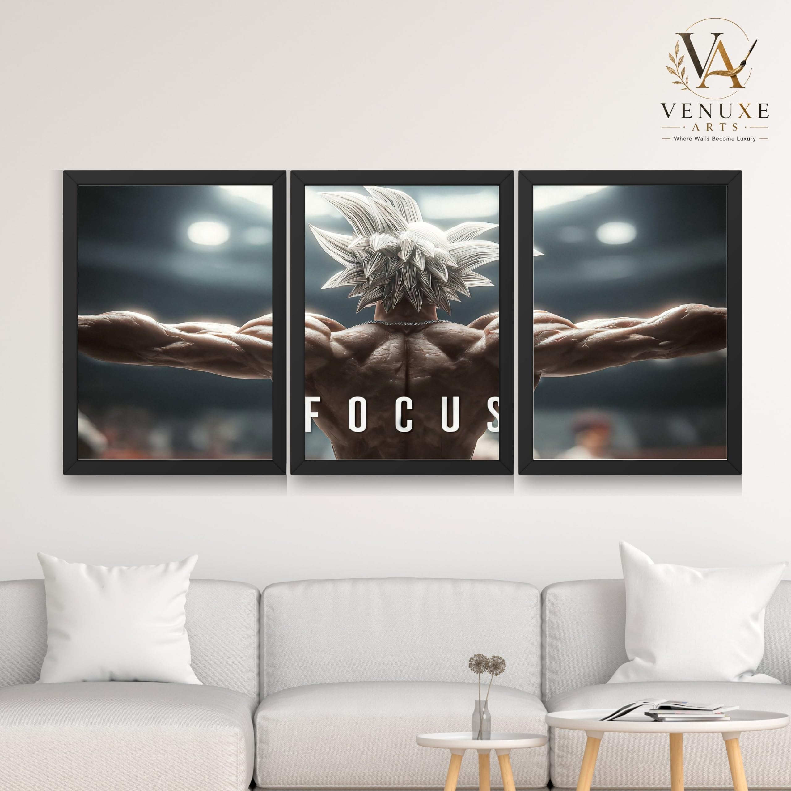 VENUXE ARTS Set Of 3 Anime Characters Wall Framed |Anime Characters Framed Poster for Living Room Bedroom Gaming Room Studio Wall Decor