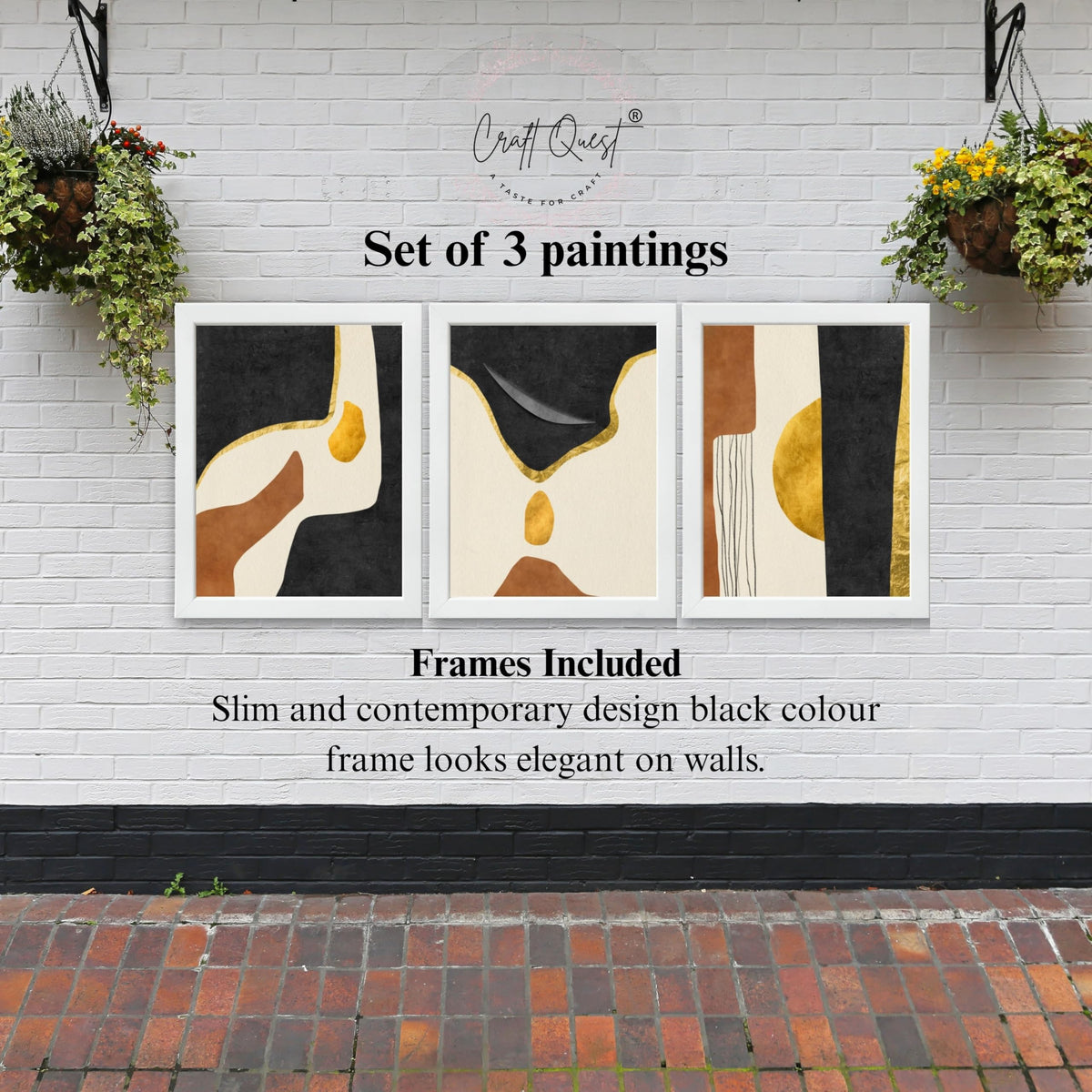 CRAFT QUEST Wall Art Decor Paintings | Set of 3 Abstract Wall Art Frames for Home Decoration | Ideal for Living Room, Bedroom & Office