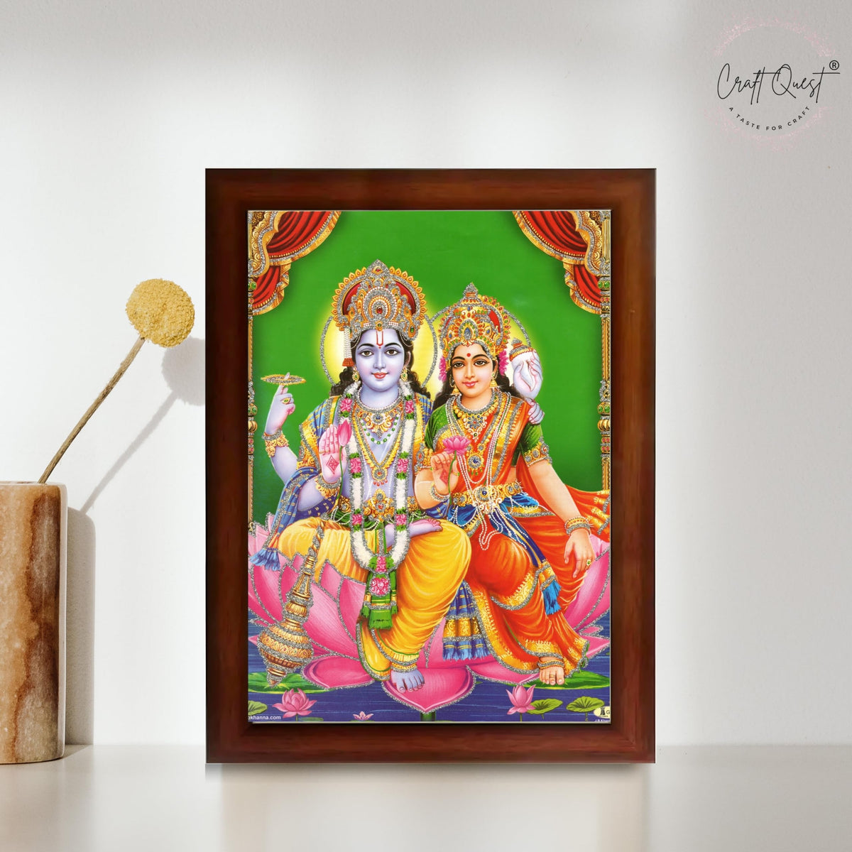 CRAFT QUEST Lord Vishnu and Goddess Lakshmi Giving Blessing on Shesh naag, Glitter Painting
