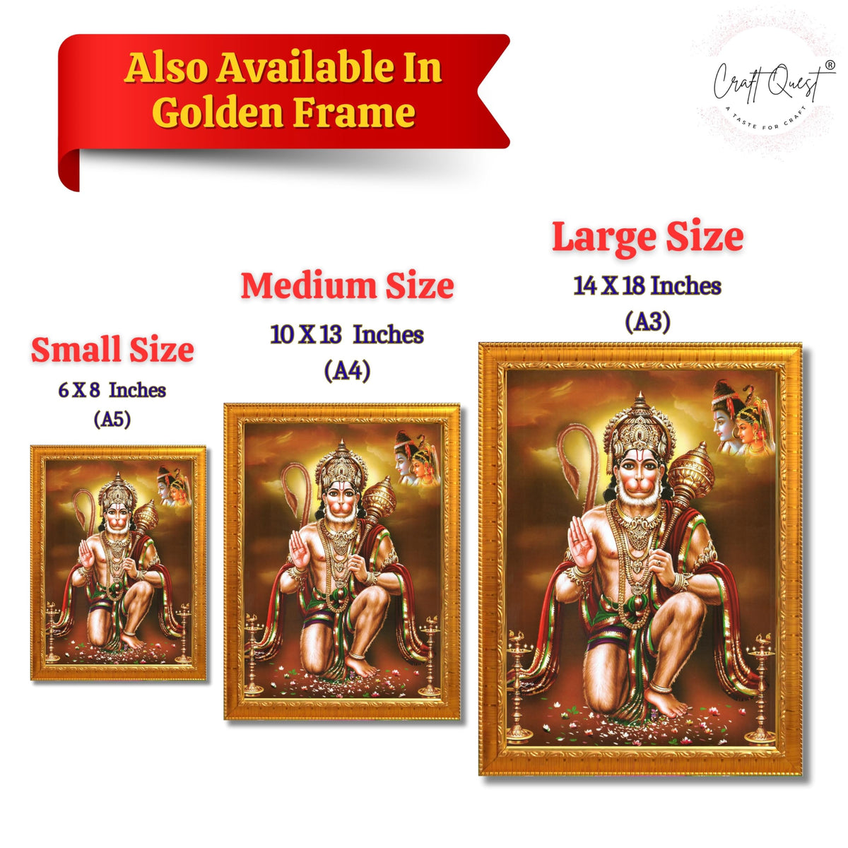 CRAFT QUEST Lord Hanuman Ji Photo Frame | Acrylic Glass, Lightweight & Waterproof | Ideal for Home, Office, Temple & Puja Room Wall Decor