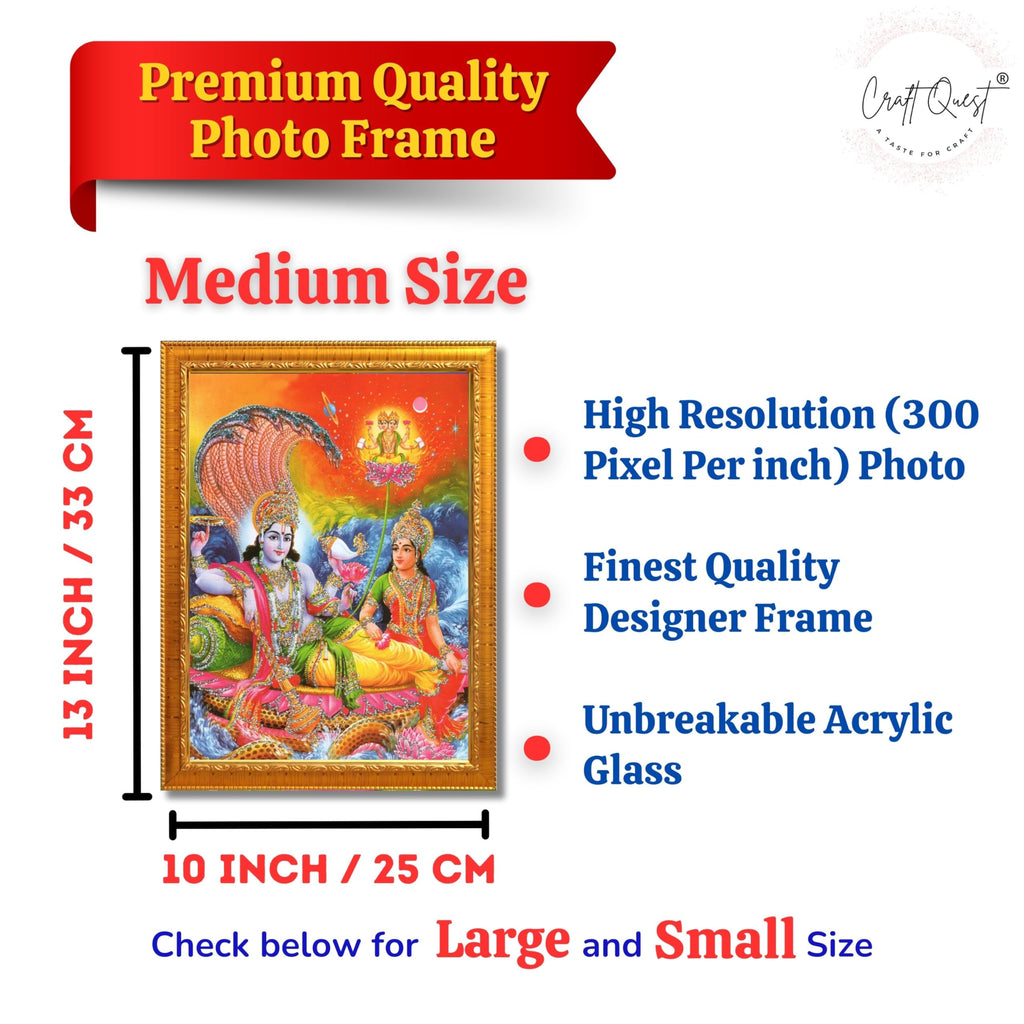CRAFT QUEST Lord Vishnu Dev Lakshmi Devi Laxmi Narayan Ji Wall Painting Framed Home Décor