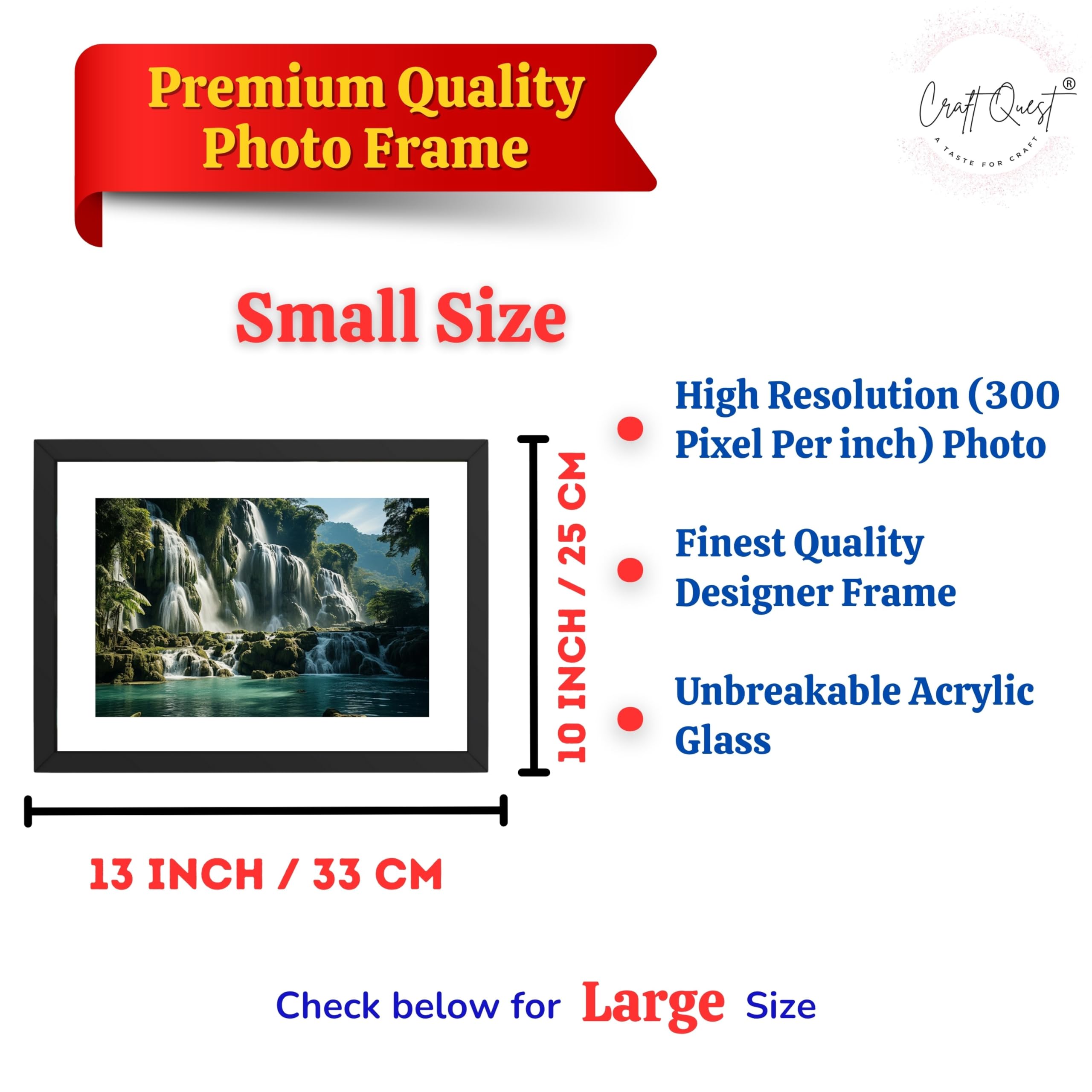 CRAFT QUEST Vastu Waterfall Landscape Scenery Photo Frame With Acrylic Sheet | Living Room, Bedroom | Home Decoration | Best Gifting Option