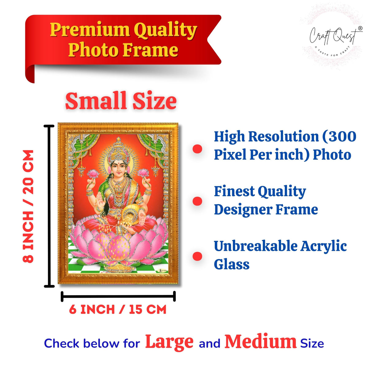 CRAFT QUEST Goddess Lakshmi Devi Dhana Vaibhav Laxmi Maa Wall Painting Frame for Diwali,Temple, Pooja, Living Room Home and Decor Item
