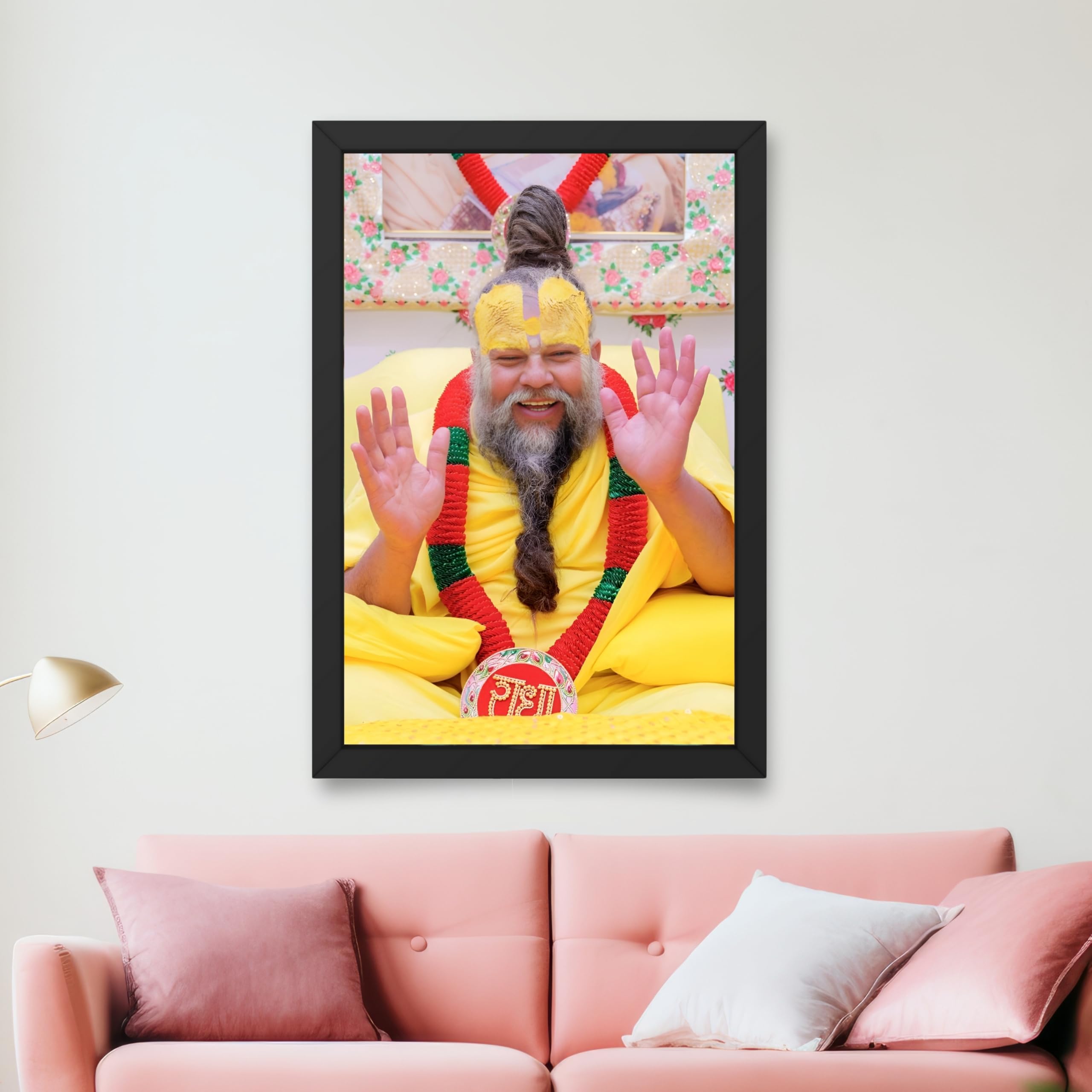 CRAFT QUEST Premanand Ji Maharaj Graceful Smile Small Photo Frame Size 6 X 8 Inches (Black)