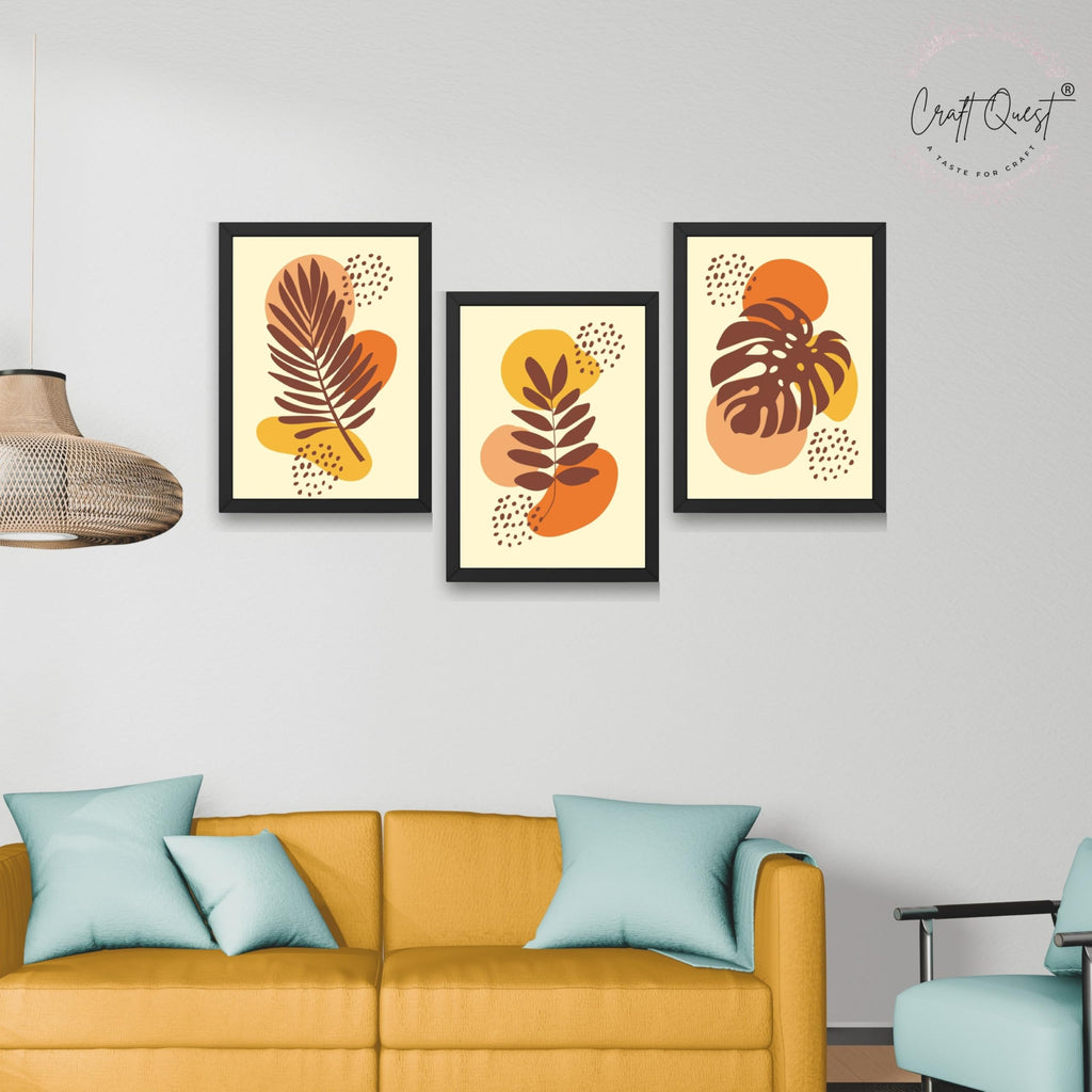CRAFT QUEST Wall Art Decor Paintings | Set of 3 BOHO Wall Art Frames for Home Decoration | Ideal for Living Room, Offices & Bedrooms