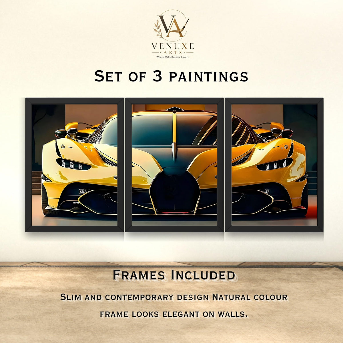 VENUXE ARTS Set Of 3 Big Sports Cars Framed Posters Gift Items for Boys Room Wall Decoration Bedroom Living Room Office Studio Décor | Car Poster Frame for Wall Décor