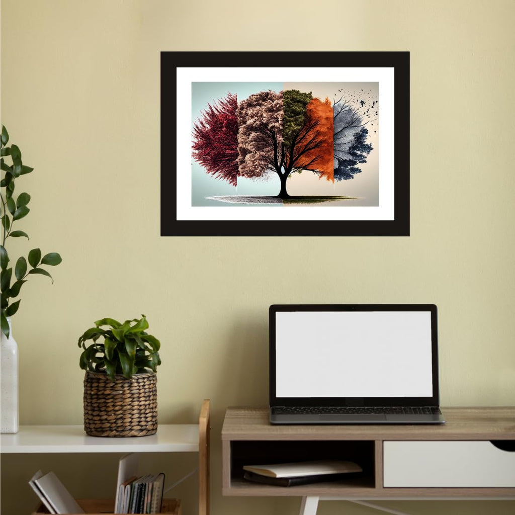 CRAFT QUEST Abstract Modern Autumn Canopy Art Poster Frame for Home & Office Wall Decoration - Portrait, Wall Display (Black, 14x10 Inch Frame with Art Print) (Tropical Reverie)