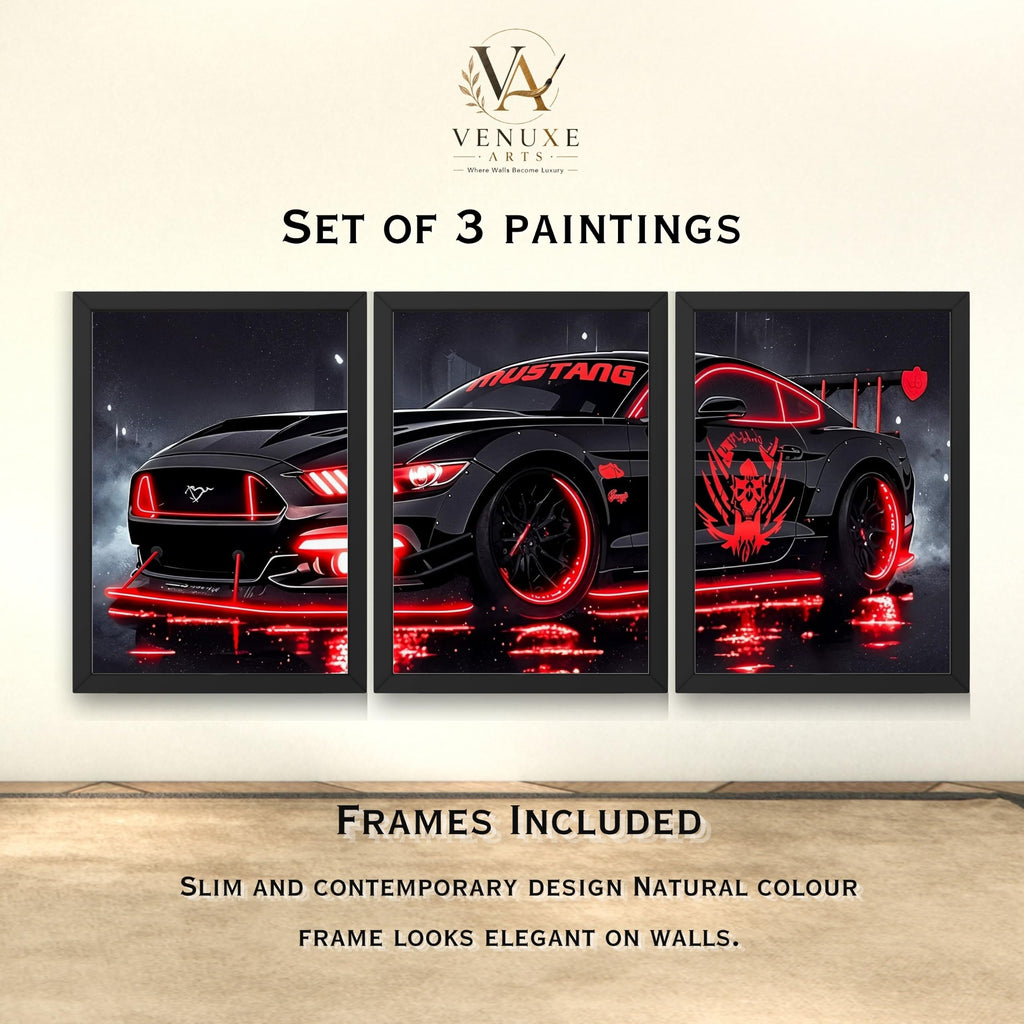 VENUXE ARTS Set Of 3 Big Sports Cars Framed Posters Gift Items for Boys Room Wall Decoration Bedroom Living Room Office Studio Décor | Car Poster Frame for Wall Décor