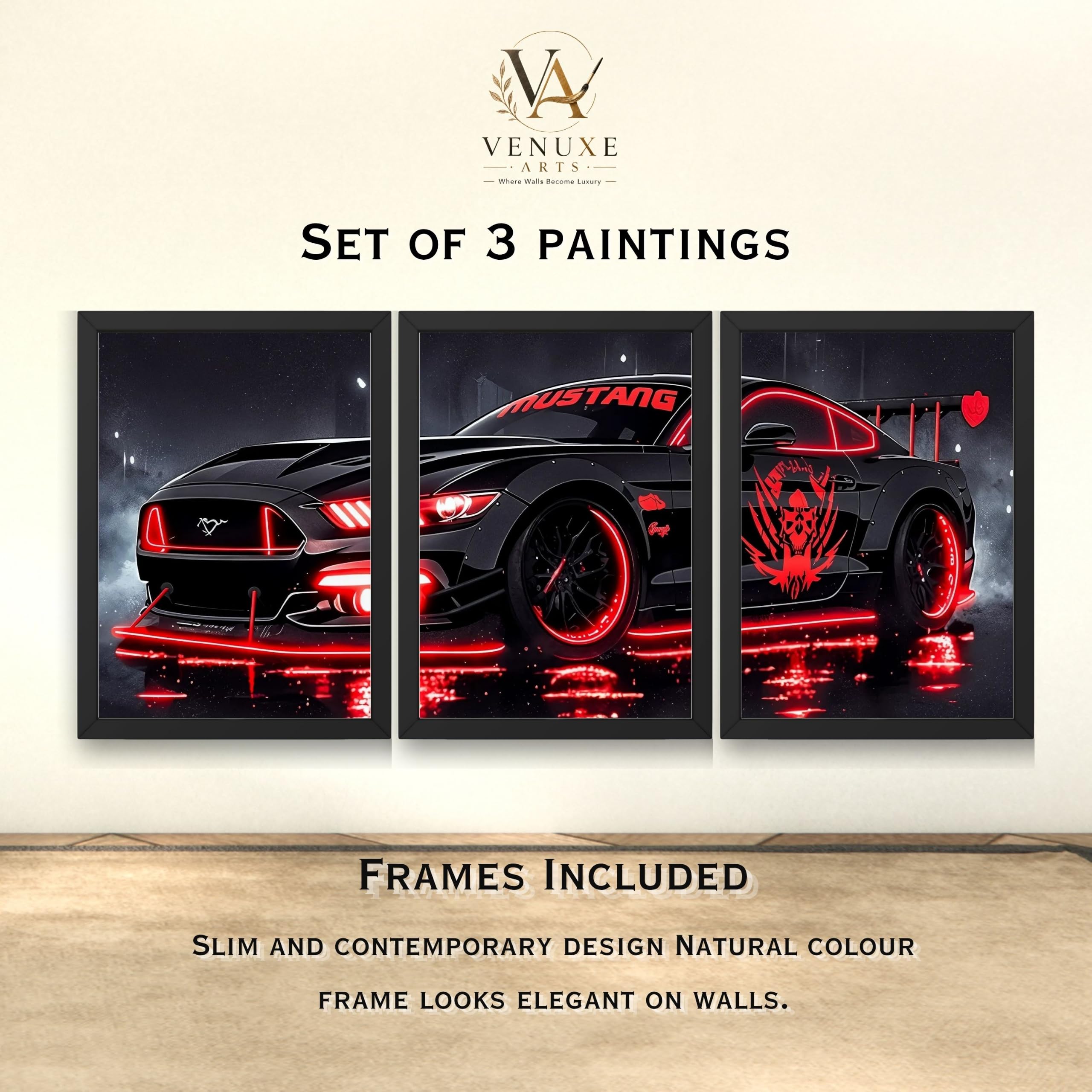 VENUXE ARTS Set Of 3 Big Sports Cars Framed Posters Gift Items for Boys Room Wall Decoration Bedroom Living Room Office Studio Décor | Car Poster Frame for Wall Décor