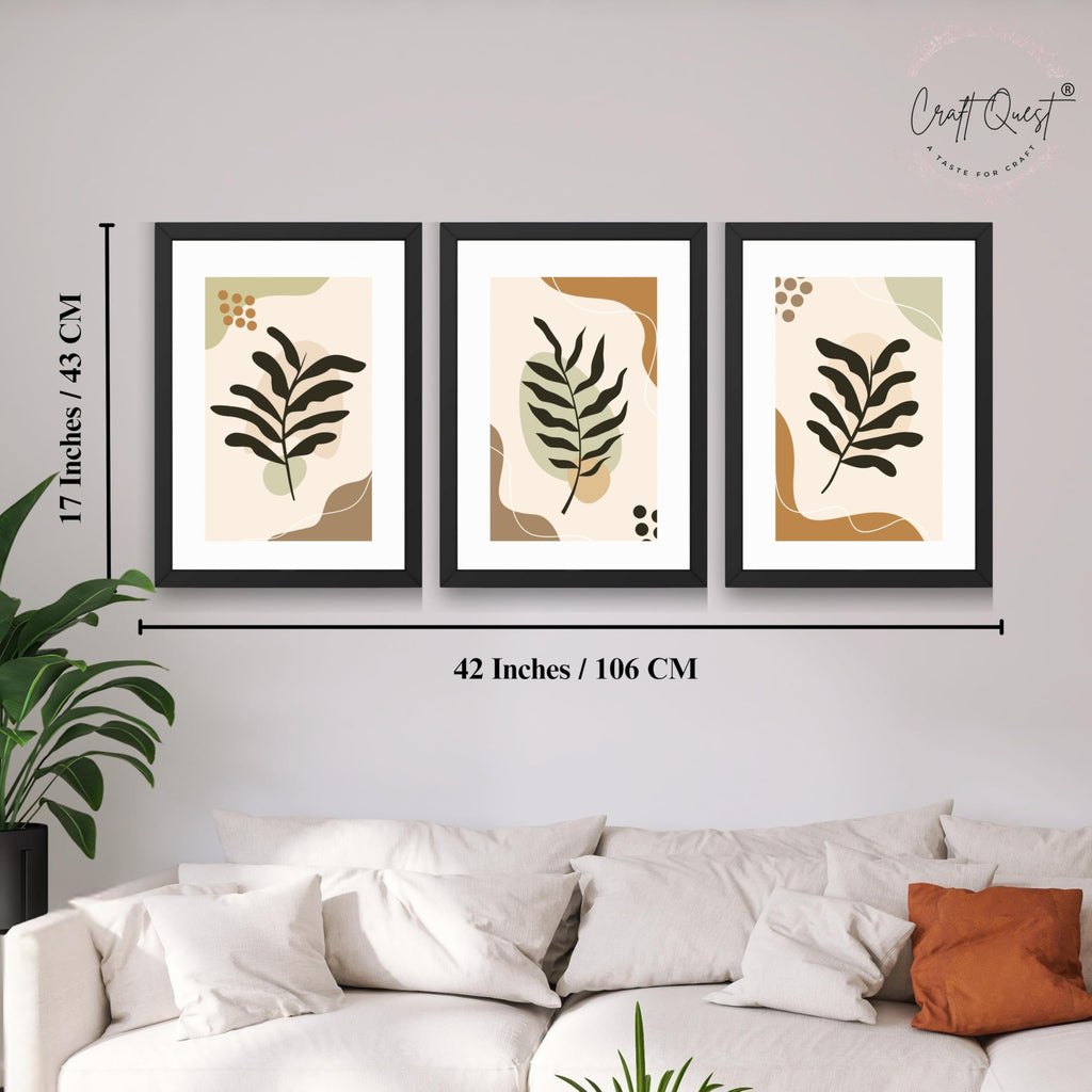CRAFT QUEST Wall Art Decor Paintings | Set of 3 BOHO Wall Art Frames for Home Decoratio | Ideal for Living Room, Offices & Bedroom
