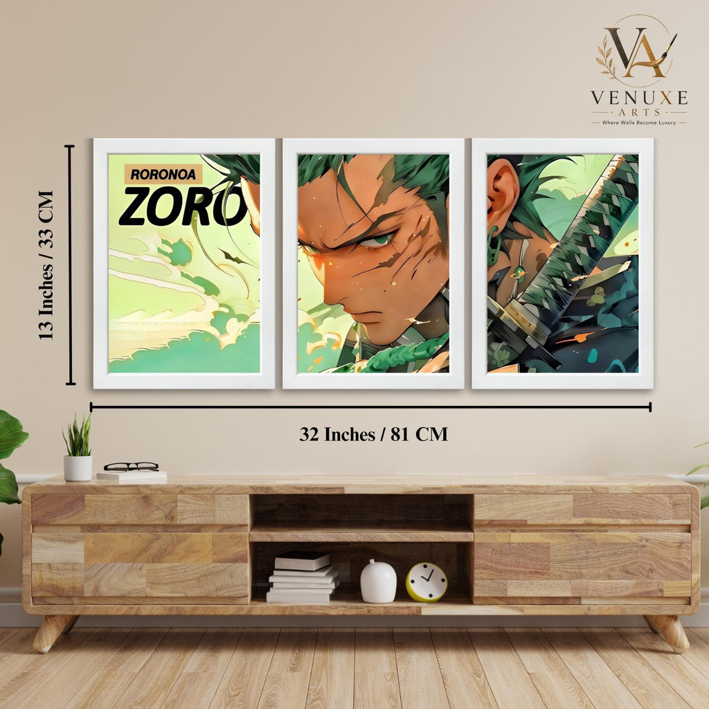 VENUXE ARTS Set Of 3 Anime Characters Wall Framed |Anime Characters Framed Poster for Living Room Bedroom Gaming Room Studio Wall Decor