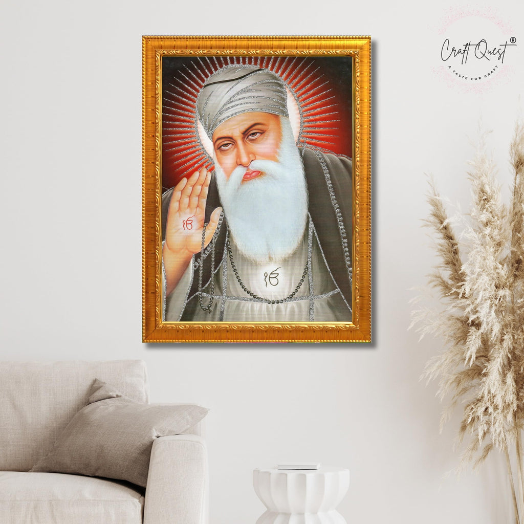 CRAFT QUEST Gurunanak Dev Ji Photo Frame Waheguru Sikh Guru Photo for Home Decor Spiritual Wall Hanging Living Room Decoration