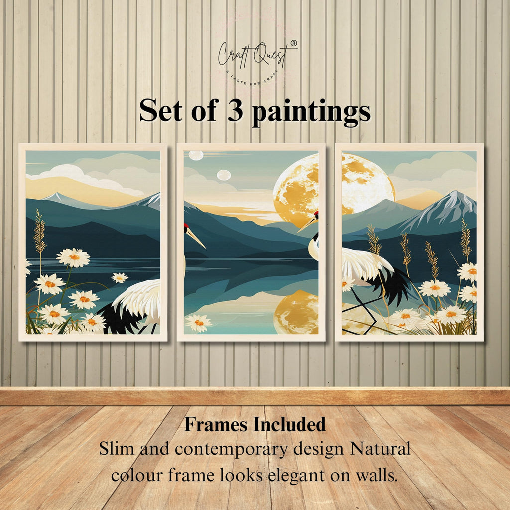CRAFT QUEST Modern Of Lake & Mountains Wall Art | Set of 3 Frames for Home Decoration | Ideal for Living Room, Bedroom & Offices