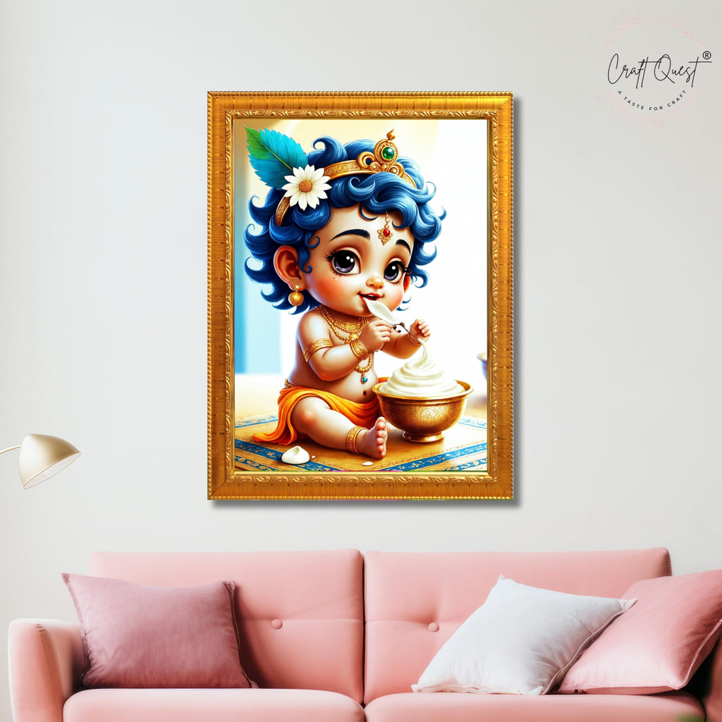 CRAFT QUEST Bal Gopal Painting Kanha Ji Poster | Walls Home Bedroom Living Room Decoration Gift.