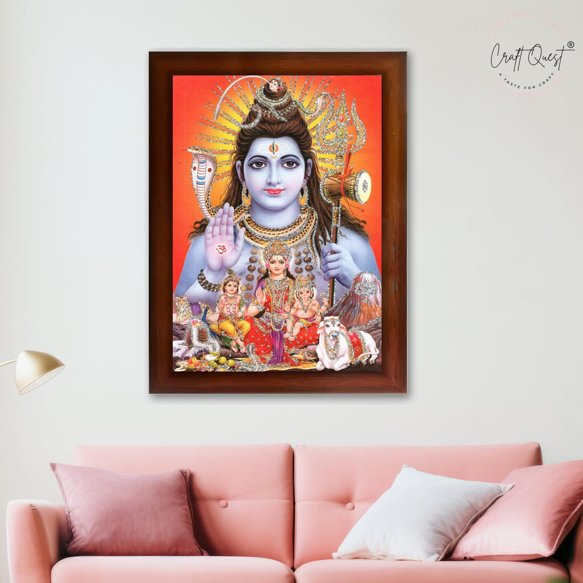 CRAFT QUEST God Shiv Ji Shiva Wall Painting | Premium Framed Hindu God Wall Art | Spiritual Mahadev Poster for Living Room, Bedroom, Office, Meditation, Pooja & Temple Décor Item |