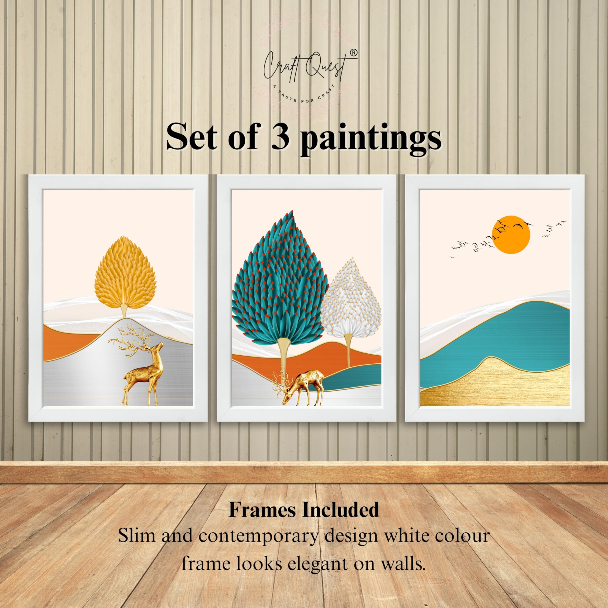 CRAFT QUEST Modern Art Landscapes Sanlian Adornment Abstract Wall Art | Set of 3 Frames for Home Decoration | Ideal for Living Room, Bedroom & Offices