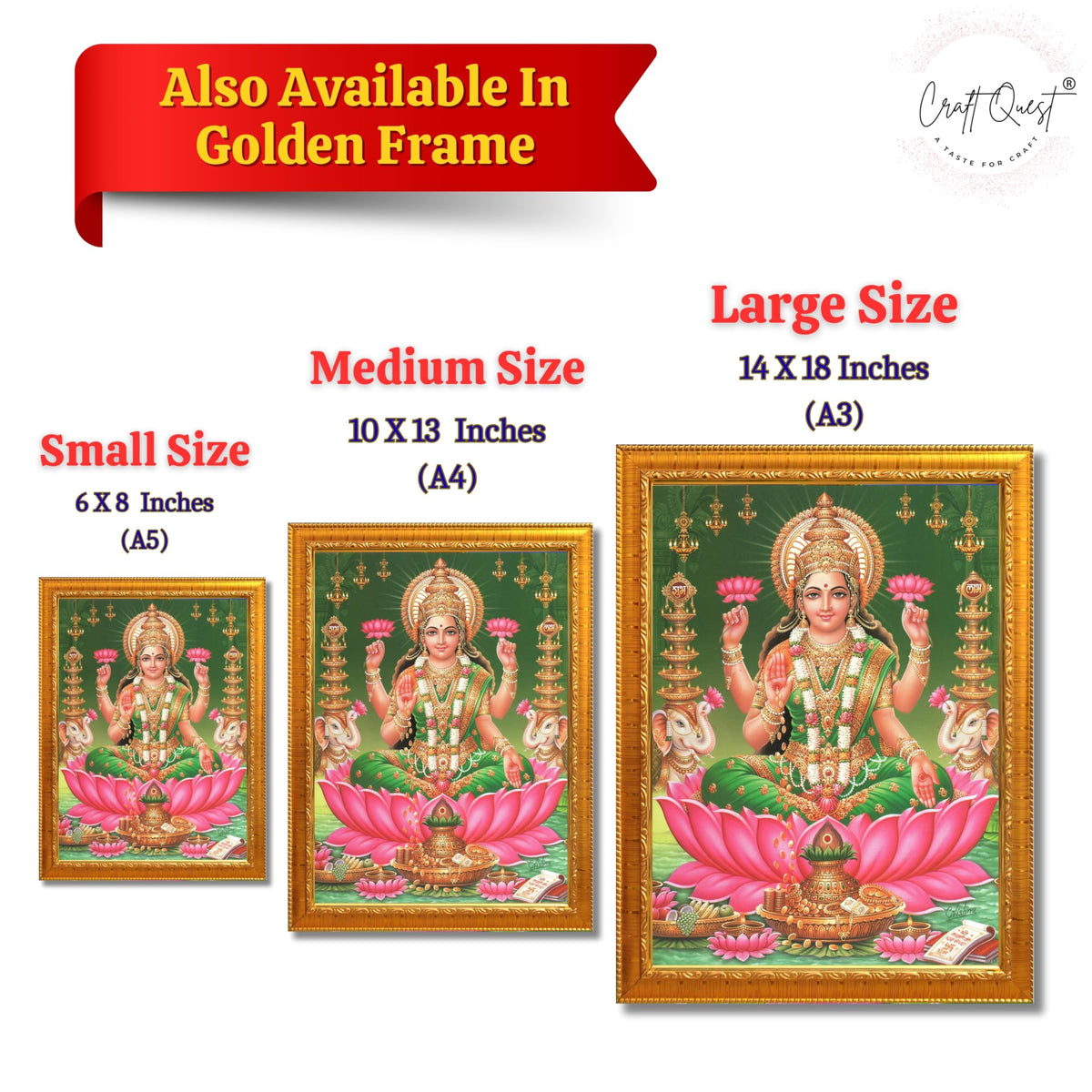 CRAFT QUEST Goddess Lakshmi Devi Dhana Vaibhav Laxmi Maa Wall Painting Frame Home Decor