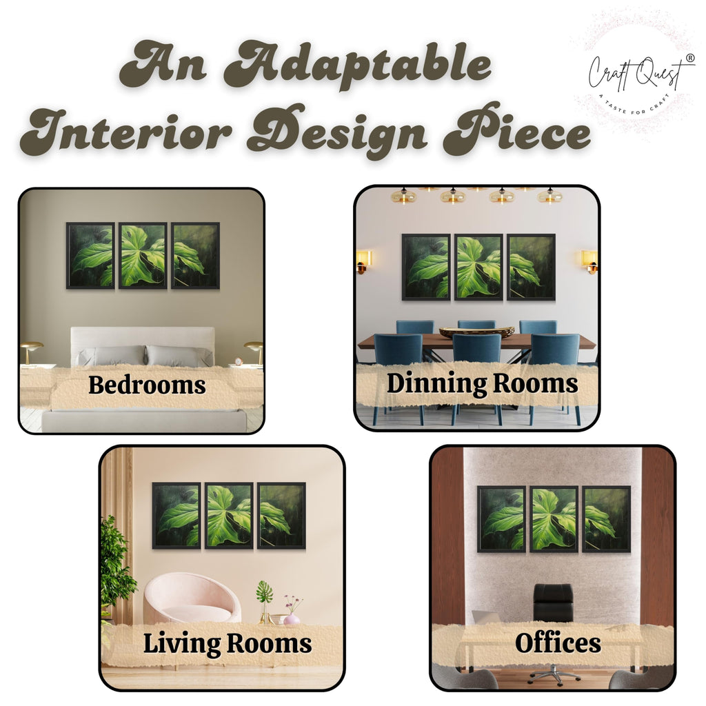 CRAFT QUEST Nature Inspired Painting Of Plant With Green Leaves Wall Art | Set of 3 Frames for Home Decoration | Ideal for Living Room, Bedroom & Offices