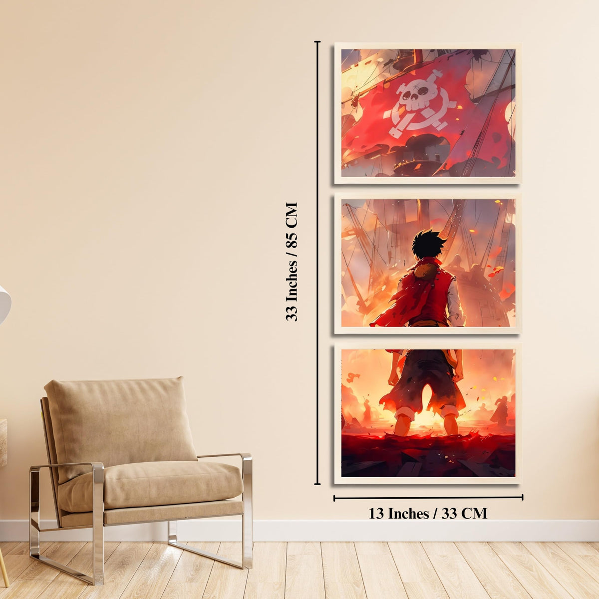 VENUXE ARTS Set Of 3 Anime Characters Wall Framed |Anime Characters Framed Poster for Living Room Bedroom Gaming Room Studio Wall Decor