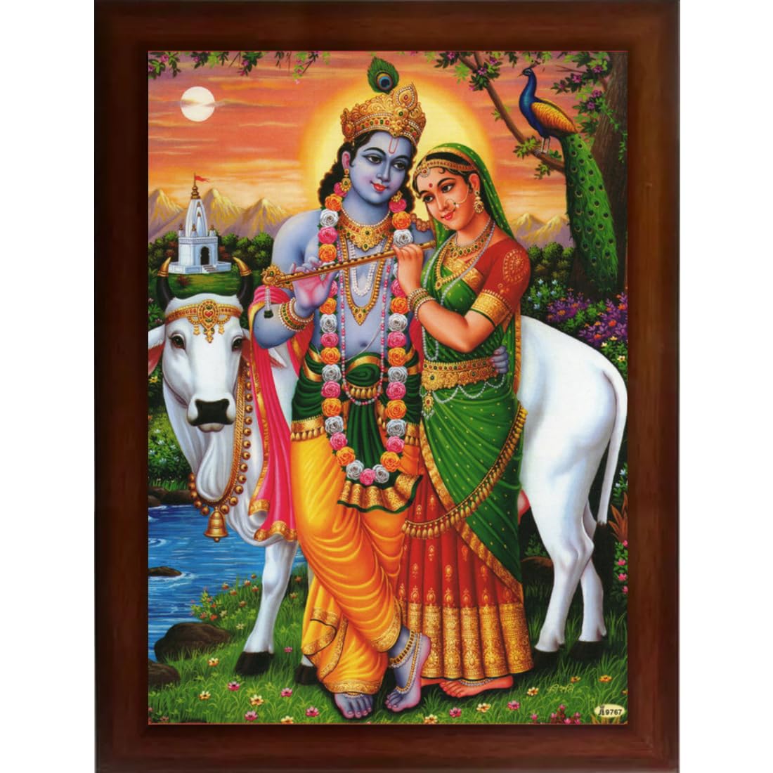 Craft Quest Radha Krishna Sparkle Coated Home Decorative Gift Item Framed Painting (10 X 14 Inches, Brown) RK1013-09