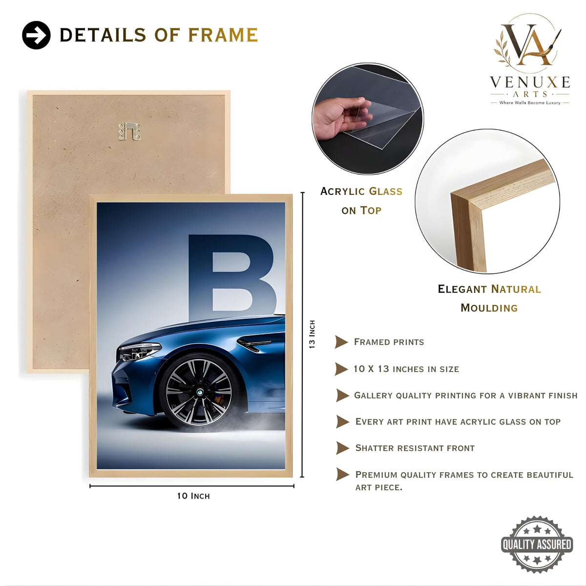 VENUXE ARTS Set Of 3 Big Sports Cars Framed Posters Gift Items for Boys Room Wall Decoration Bedroom, Living Room, Office, Studio Décor | Car Poster Frame for Wall Décor